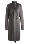 Hugo Boss Long-sleeved Dress With Scarf Neckline In Light Grey