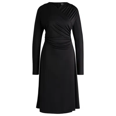 Hugo Boss Long-sleeved Dress With Wrap Front In Black