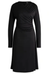 Hugo Boss Twist-detail Long-sleeve Midi Dress In Black