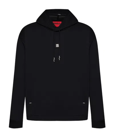 Hugo Boss Mens Medium Grey Branded Relaxed-fit Cotton-blend Hoody Xxl In Black