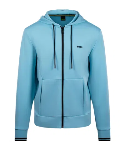 Hugo Boss Long-sleeved Hooded Sweatshirt In Blue