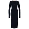 Hugo Boss Long-sleeved Knitted Dress With Ribbed Structure And V Neckline In Blue