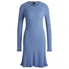 Hugo Boss Long-sleeved Knitted Dress With Ribbed Structure In Blue