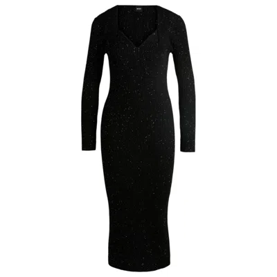 Hugo Boss Long-sleeved Knitted Dress With Sequin Embellishments In Black