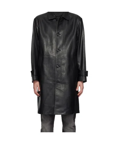 Hugo Boss Long-sleeved Leather Coat In Black
