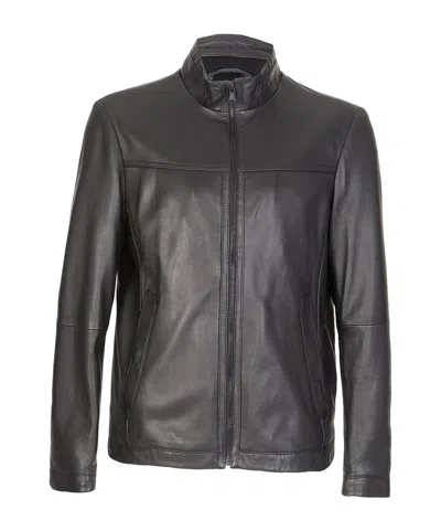 Hugo Boss Long-sleeved Leather Jacket In Black