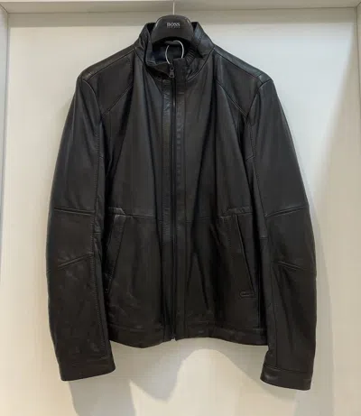 Hugo Boss Long-sleeved Leather Jacket In Black