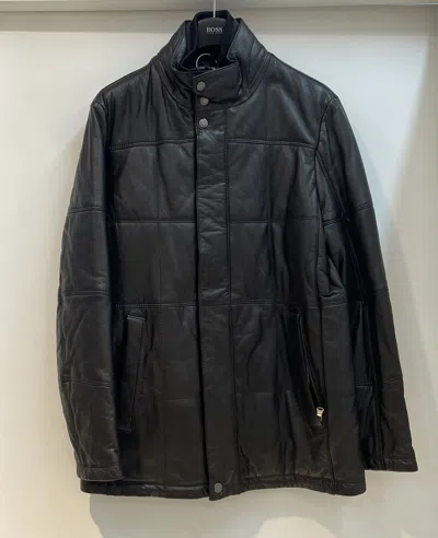 Hugo Boss Long-sleeved Leather Jacket In Black