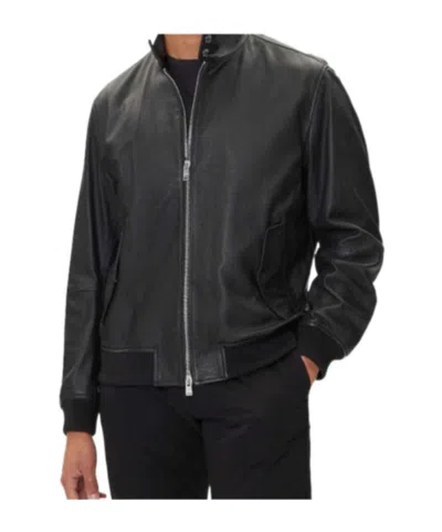 Hugo Boss Long-sleeved Leather Jacket In Black