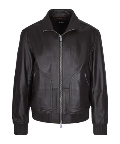 HUGO BOSS LONG-SLEEVED LEATHER JACKET