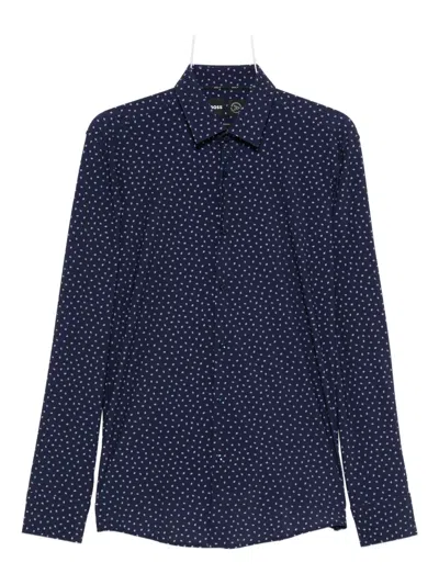 Hugo Boss Long-sleeved Patterned Shirt In Blue