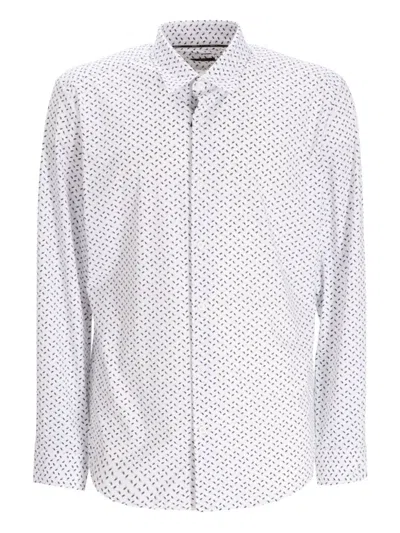 Hugo Boss Long-sleeved Patterned Shirt In White