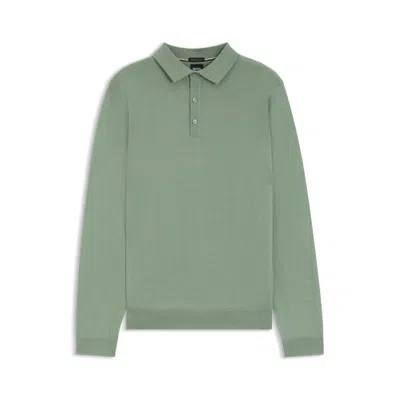 Hugo Boss Long-sleeved Polo-collar Sweater In Virgin Wool In Green