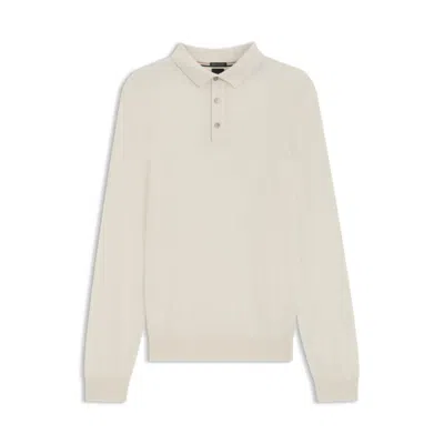 Hugo Boss Long-sleeved Polo-collar Sweater In Virgin Wool In Neutral