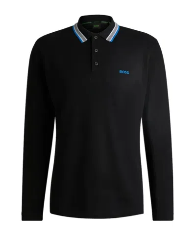 Hugo Boss Long-sleeved Polo Shirt In Black