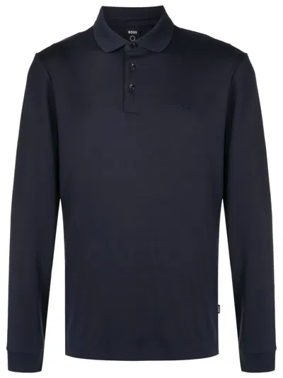 Hugo Boss Long-sleeved Polo Shirt In Blue