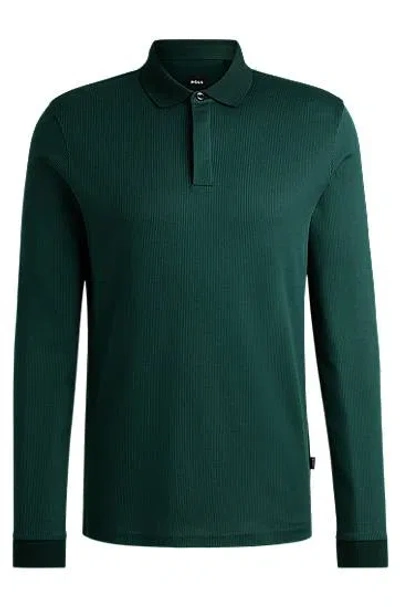 Hugo Boss Long-sleeved Polo Shirt In Cotton With Concealed Placket In Light Green