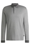 Hugo Boss Long-sleeved Polo Shirt In Cotton With Concealed Placket In Silver