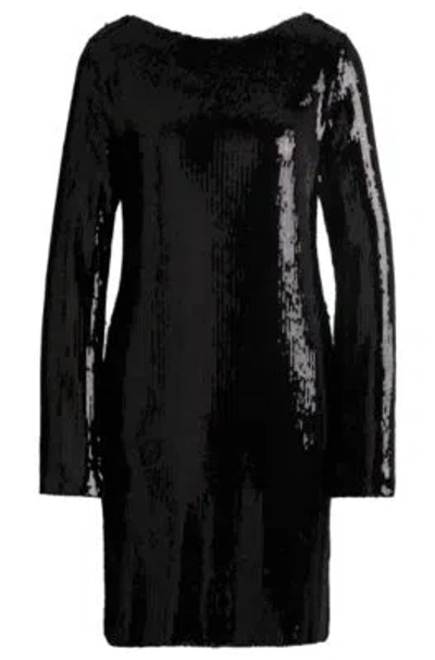 Hugo Boss Long-sleeved Sequinned Dress In Black
