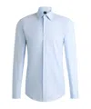 Hugo Boss Slim-fit Shirt In Micro-structured Performance-stretch Jersey In Blue