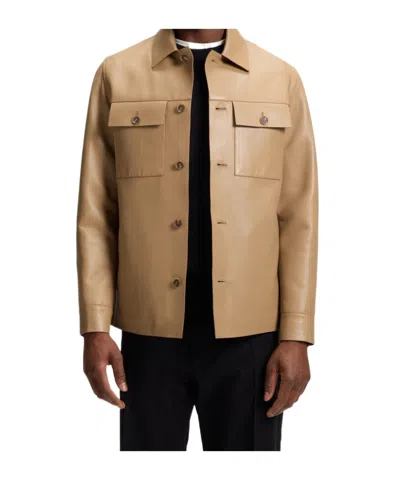 Hugo Boss Long-sleeved Shirt Jacket In Brown
