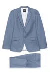 Hugo Boss Boss Huge Slim Fit Blue Microcheck Wool Suit In Blue