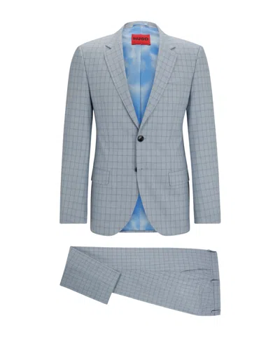 Hugo Boss Slim-fit Suit In Checked Performance-stretch Material In Light Blue