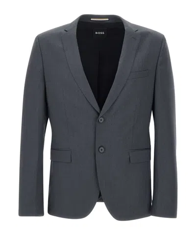 Hugo Boss Long-sleeved Suit Jacket In Gray