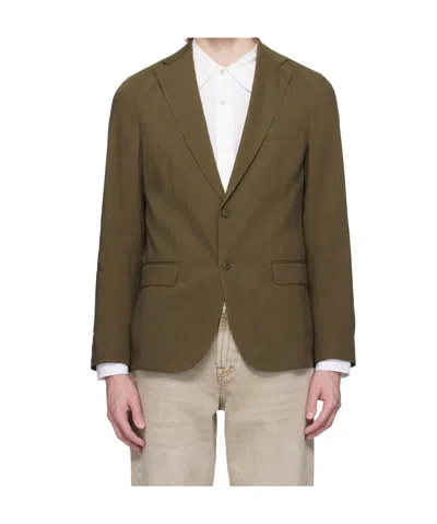 Hugo Boss Long-sleeved Suit Jacket In Dark Green