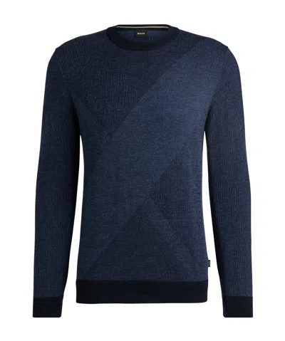 Hugo Boss H-eclaus Dark Blue Virgin-wool Sweater With 2 Tone Jacquard Pattern 50526845 404