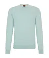 Hugo Boss Crew-neck Sweater In Cotton And Cashmere With Logo In Green