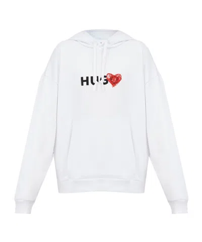 Hugo Boss Heart-print Cotton Hoodie In White