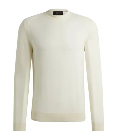 Hugo Boss Regular-fit Sweater In Wool, Silk And Cashmere In White