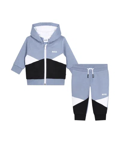Hugo Boss Long-sleeved Sweatshirt And Trouser Set In Blue