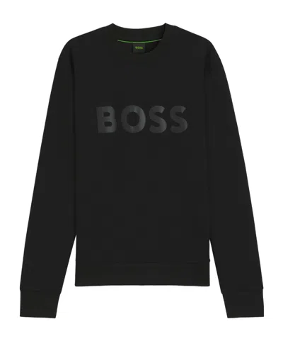 Hugo Boss Tonal-logo Sweatshirt In Stretch Cotton In Black