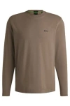Hugo Boss Long-sleeved T-shirt In Stretch Cotton With Contrast Logo In Brown