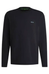 Hugo Boss Long-sleeved T-shirt In Stretch Cotton With Contrast Logo In Dark Blue