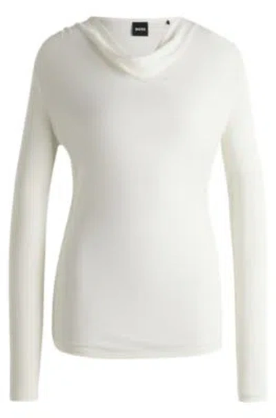 Hugo Boss Long-sleeved Top In Stretch Crepe With Cowl Neckline In White