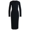 Hugo Boss Long-sleeved Knitted Dress With Ribbed Structure And V Neckline In Blue