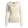 Hugo Boss Long-sleeved V-neck Top In Lustrous Ribbed Jersey In White