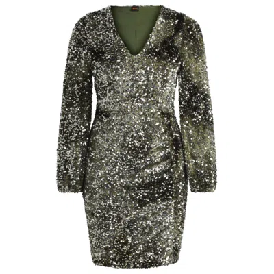 Hugo Boss Long-sleeved Velour Dress With Gathered Details In Green