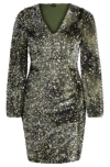 Hugo Boss Long-sleeved Velour Dress With Gathered Details In Dark Green