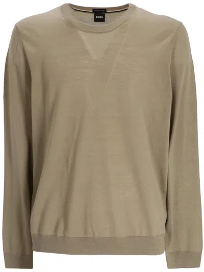 Hugo Boss Long-sleeved Virgin Wool Jumper In Neutrals