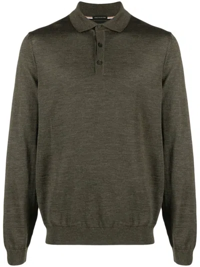 Hugo Boss Long-sleeved Virgin Wool Polo Shirt In Green