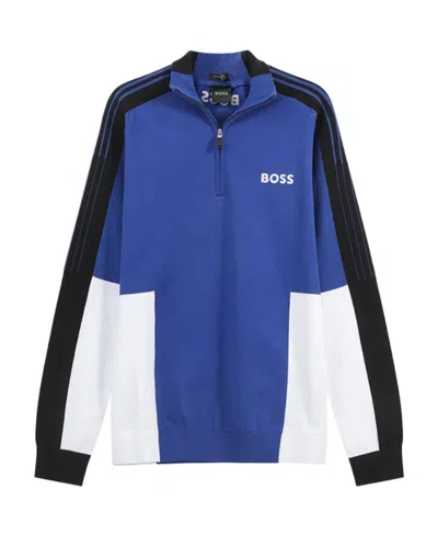Hugo Boss Long-sleeved Zipper Sweater In Blue