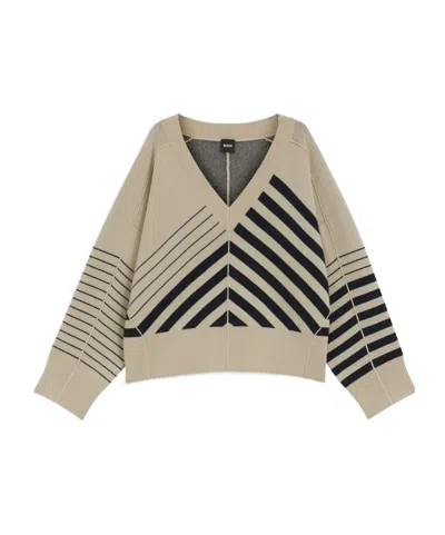 HUGO BOSS LONG SLEEVES, CREW NECK, AND RIBBED DETAILS.