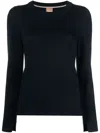 Hugo Boss Long Slit-sleeve Virgin Wool Jumper In Blau