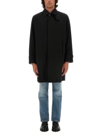 Hugo Boss Regular-fit Coat In A Rain-resistant Wool Blend In Dark Blue
