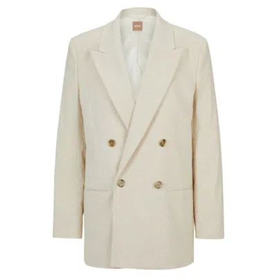 Hugo Boss Longline Relaxed-fit Jacket In A Slub Cotton Blend In Patterned