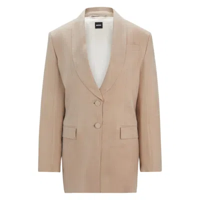 Hugo Boss Longline Slim-fit Jacket With Rear Belt In Light Beige